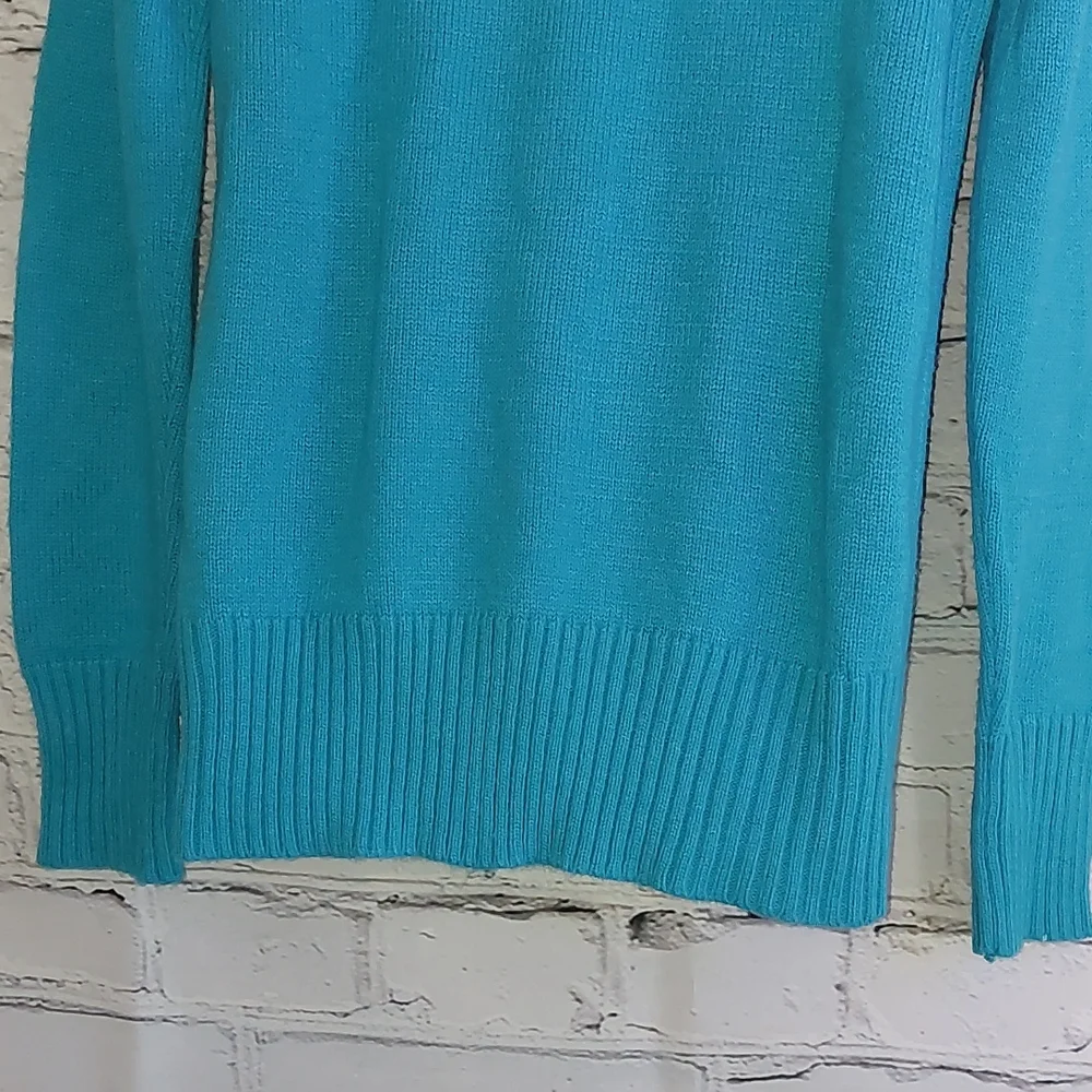 Fair Isle Knit Skull Derek Heart Blue Green Hoodie Sweater L Large Y2K - Picture 7 of 8